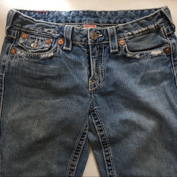 True Religion Joey Big 7 Flap Pocket Blue Faded Distressing - Picture 4 of 9